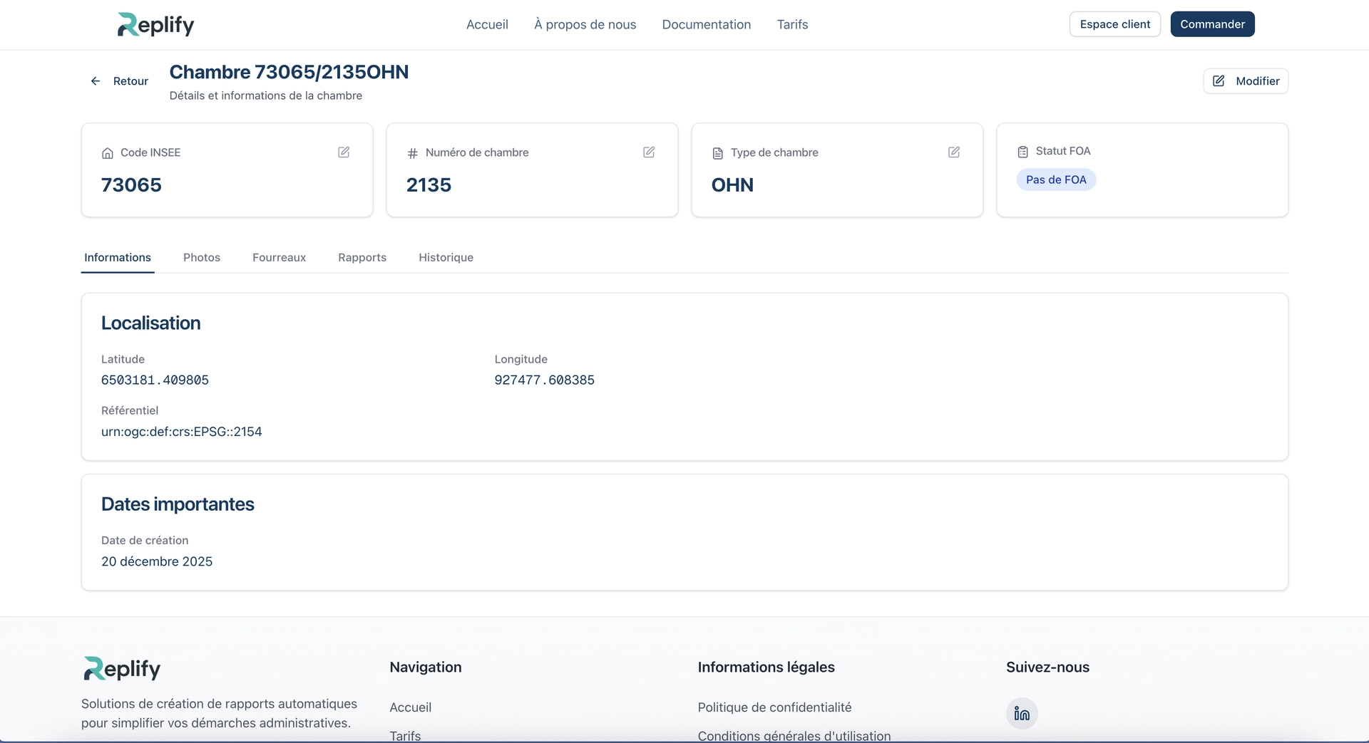 Capture d'écran - Fiche Chambre