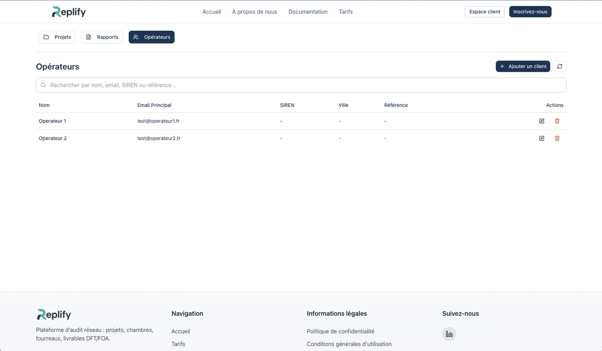 Capture d'écran - Gestion clients